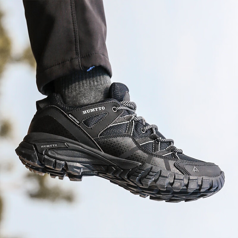 HUMTTO Mesh Hiking Shoes, All-Season Comfortable Breathable Trekking Shoes, Urban Outdoor Casual Men's Shoes, Black, Size 45