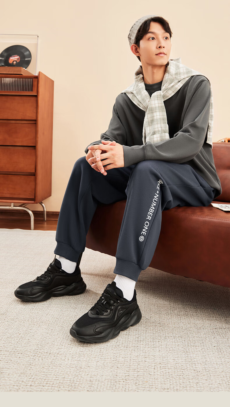 ERKE Men's Sweatpants, Thickened And Fleece-Lined for Winter, Knitted Long Pants with Elastic Cuffs, Warm Casual Trousers for Running And Everyday Wear 8
