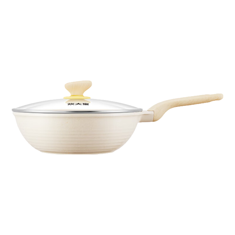 COOKER KING Non-Stick Wok, Flat-Bottom Stir-Fry Pan, Smokeless Oil-Gathering Pan, Natural Gas, Induction Cooker, Ceramic Cooker Compatible, 32cm