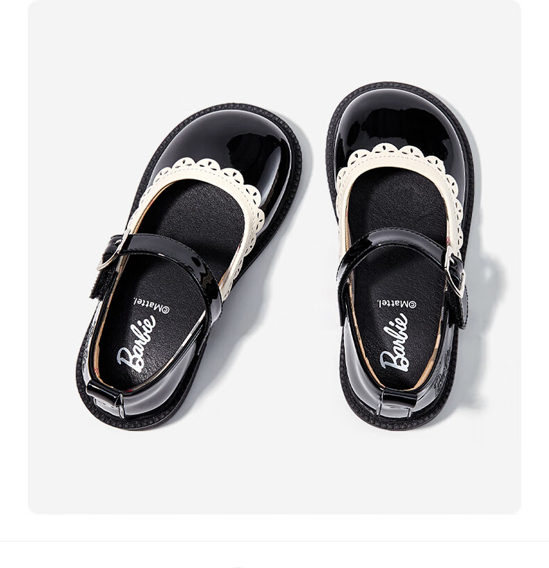 Barbie Children's Shoes, Spring And Autumn Leather Shoes for Girls, British Style Princess Shoes, Performance Shoes, Academic Style Flats DA5825, Black, Size 29 4