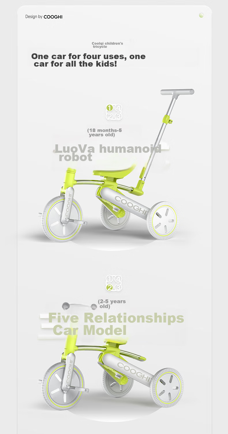 COOGHI Children's Tricycle K3 Pedal Bike for Ages 1-4, Stroller Toy, Foldable Pushchair, 5-In Birthday Gift 8