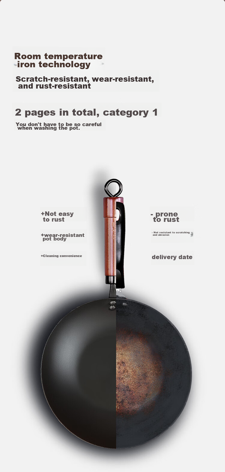 COOKER KING Wok Iron Pan Ultra Iron Anti-Rust Royal Zero Coating Flat Bottom Frying Pan 30cm Compatible with Induction Cooker FXH30CG 5
