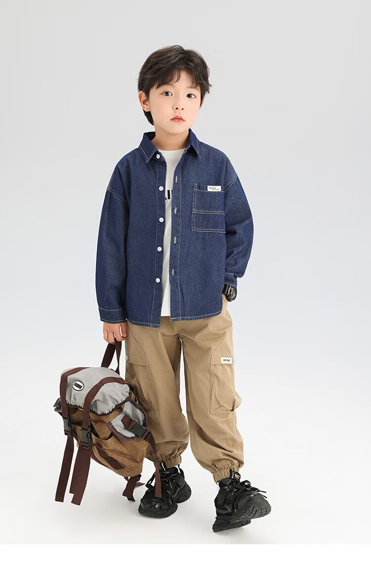 Zuo Xi Boys Denim Shirt Children's Jacket Long Sleeve 2025 New Spring Autumn Boys Shirt Dark Denim 160 3