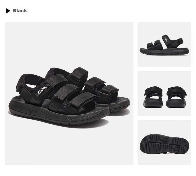 CAMEL Magic Tape Colorblock Beach Sandals Women Sports Casual Shoes X24B16L2029 Black Size 40 14