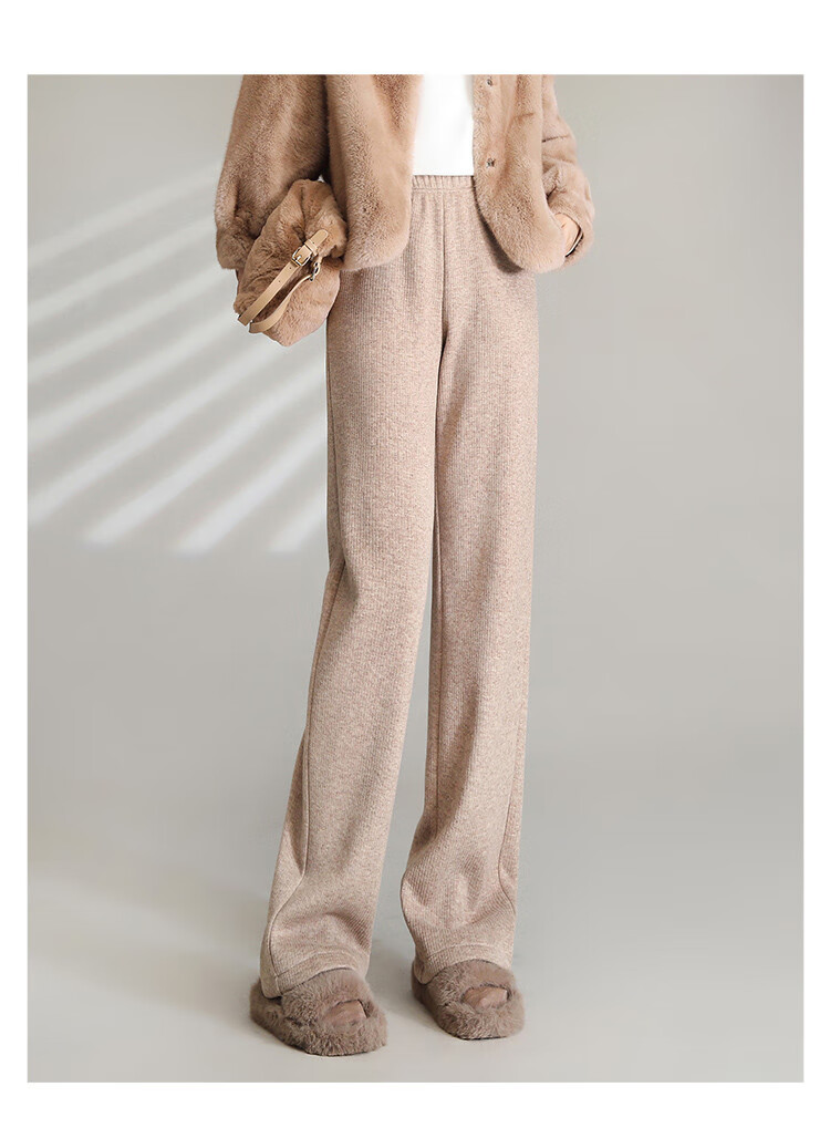 LOUISYAO Women's Winter Simple Solid Color High-Waist Fleece-Lined Thickened Straight-Leg Casual Pants Black 1 M 4