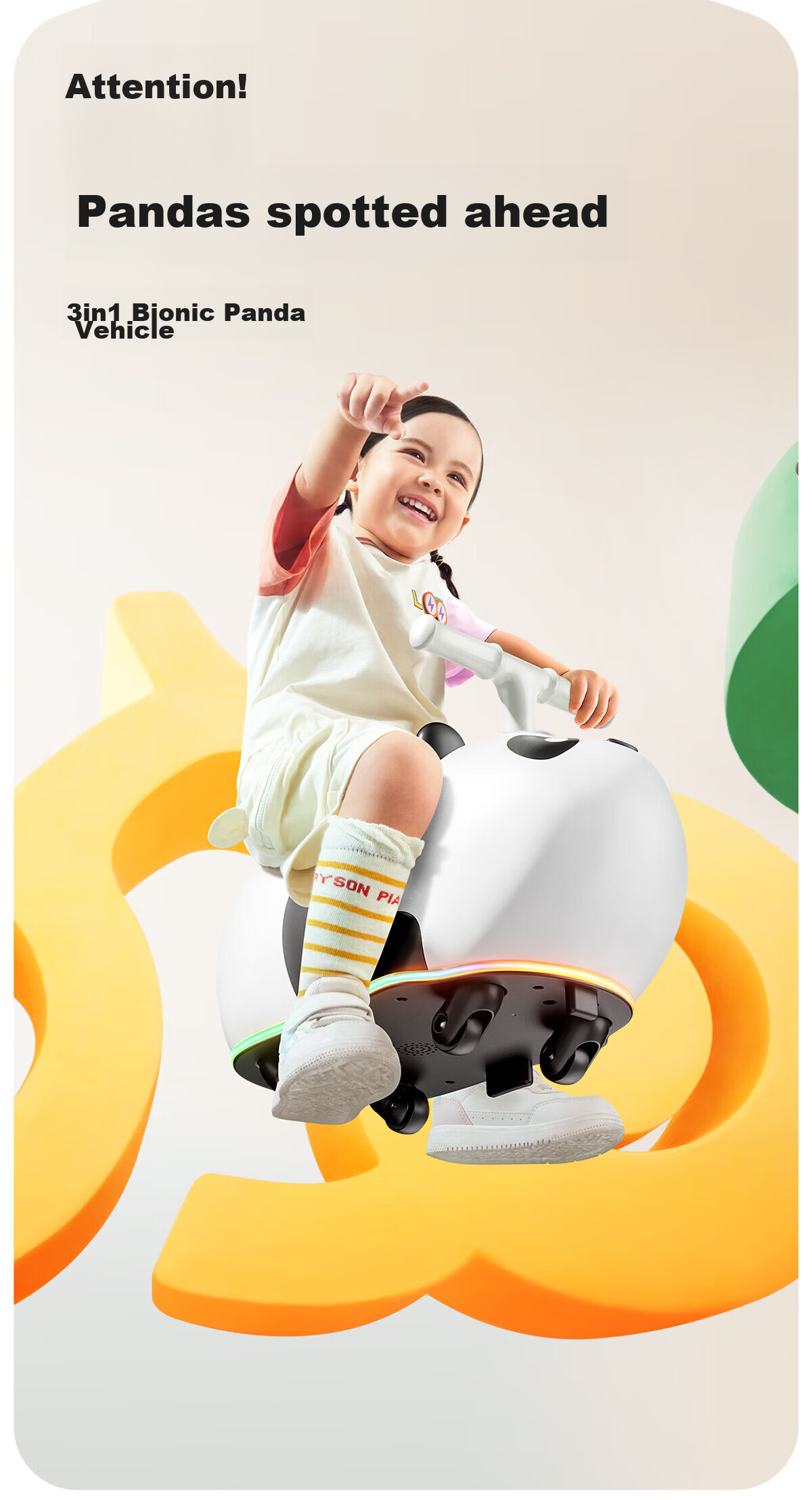 Lede Children's Twist Car Peanut Car for Ages 1-3 with Music, Anti-Rollover Baby Ride-On Toy, First Birthday Gift Panda Car 1