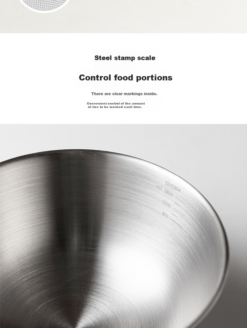 Dipuer 304 Stainless Steel Colander, Draining Basket, Kitchen Fruit Washing Basin, Water Strainer, Rice Washing Tool, Rice Sieve 9