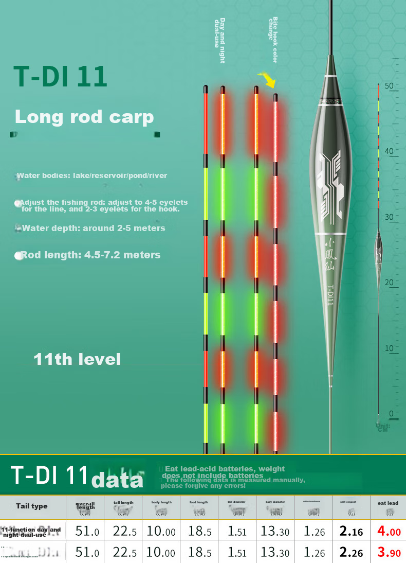 Xiaofengxian Integrated Luminous Float T-DI, Bite-Sensitive Color-Changing High-Sensitivity Eye-Catching Float, Day And Night Dual-Use Crucian Carp Float 17