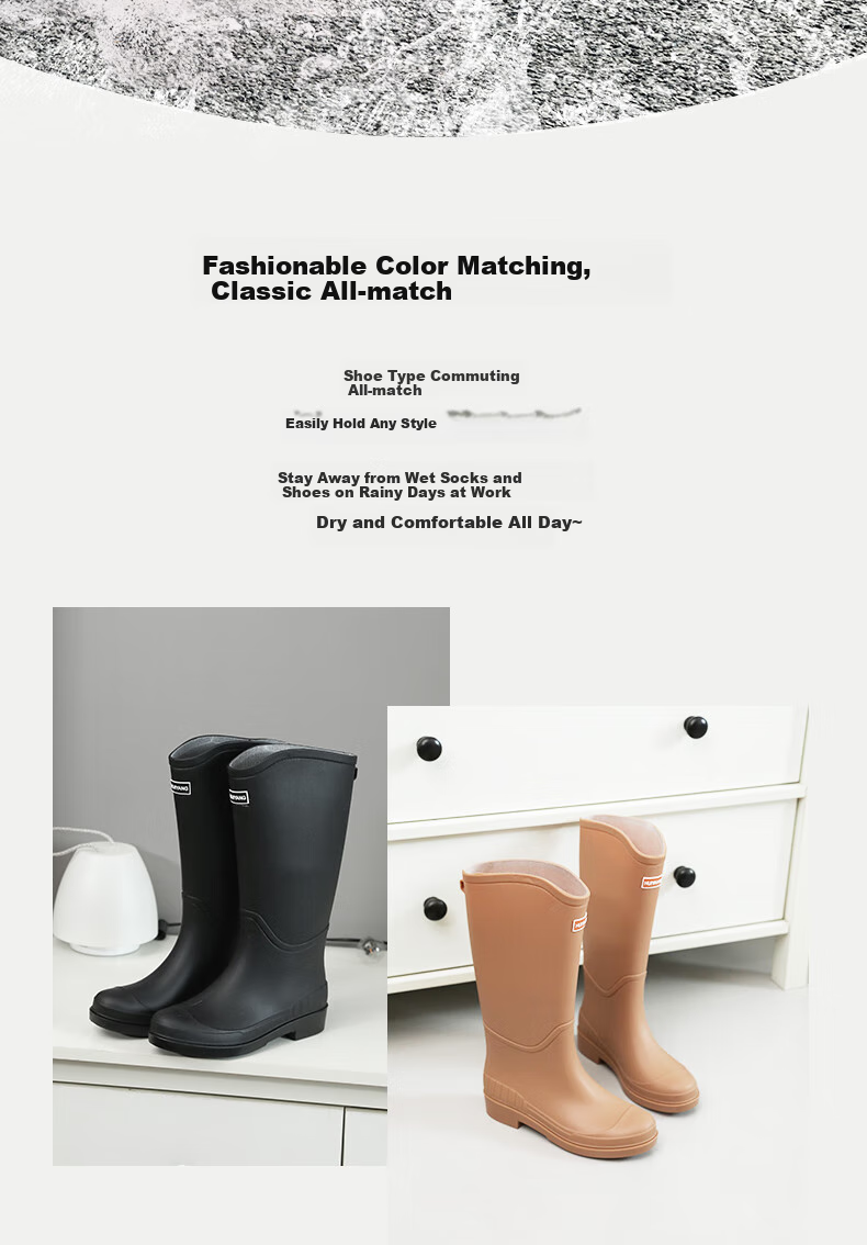 FOOTOPPO Tall Rain Boots for Women, High-Top Waterproof Shoes, Non-Slip Rubber Boots, Adult Waterproof Tall Rain Boots 2