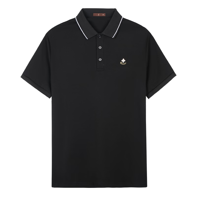 TRIES Polo Shirt for Men, Short-Sleeved Summer Silk 7A Antibacterial Cool-Feeling Plum Blossom Embroidery Pineapple Texture Top, Suitable for Outer Wear Or Inner Layering