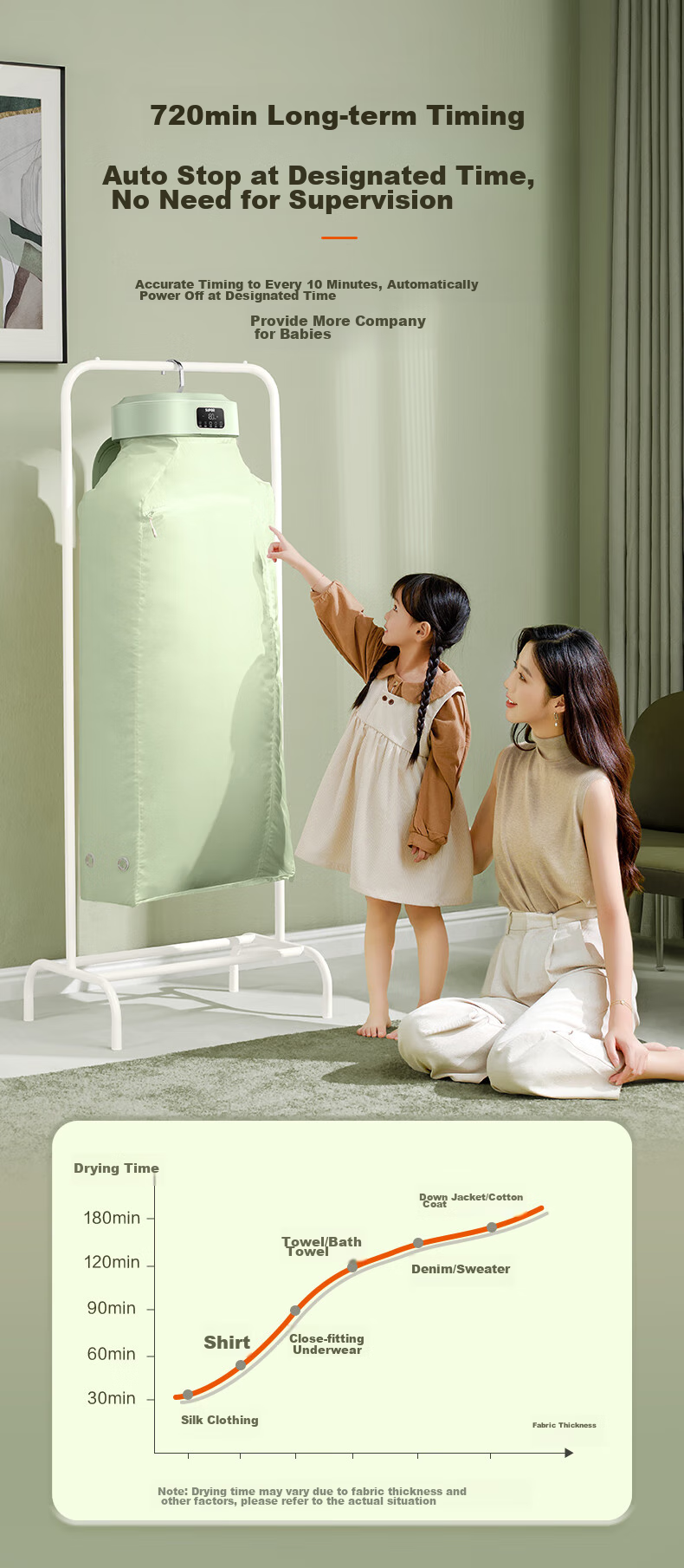 SUPOR Clothes Dryer for Home Use, Easy Storage, Baby Clothes Dehumidifier And Drying Machine, UV Double Sterilization, Quick-Dry Air Intelligent Timer Clothes Dryer 520B 7
