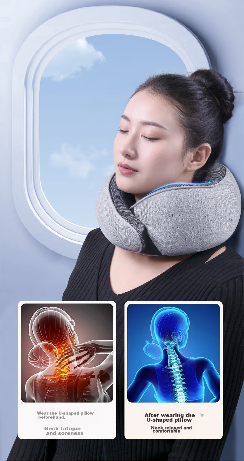 Mixiaoshu U-Shaped Pillow, Portable Travel Memory Pillow, Airplane Office Neck Pillow, Nap Pillow, Car Travel Pillow, Gray 3