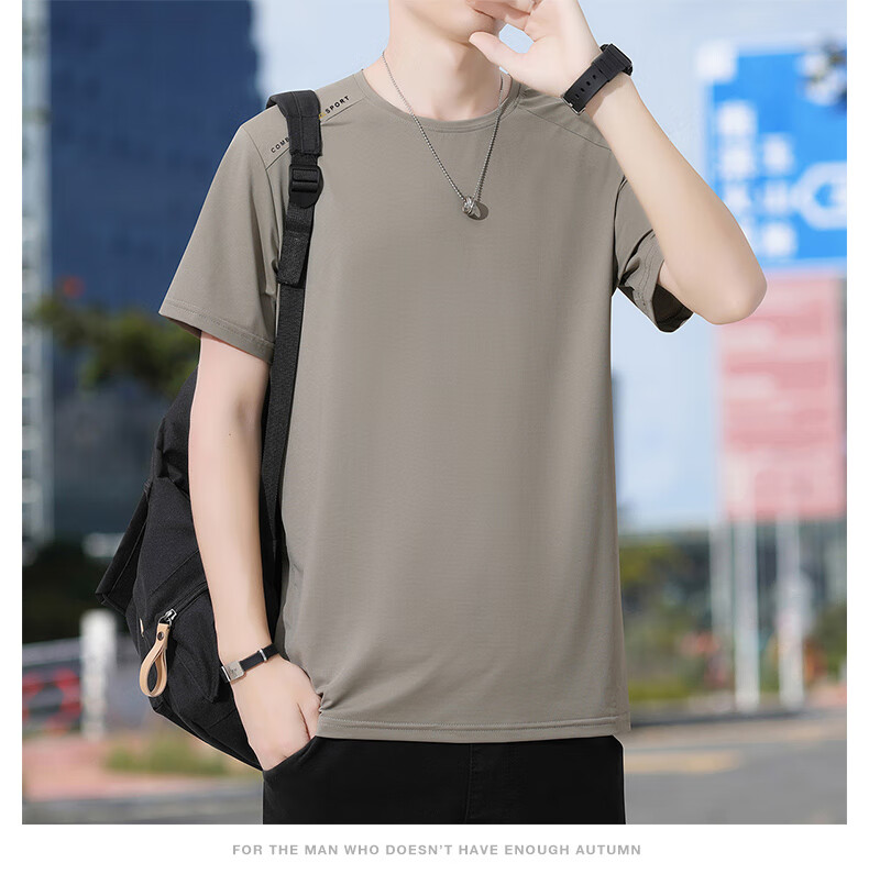 ROMON Men's Short Sleeve T-Shirt Summer Trendy Ice Silk Feel Versatile Business Casual Breathable Base Shirt LY7 Black 4XL 17