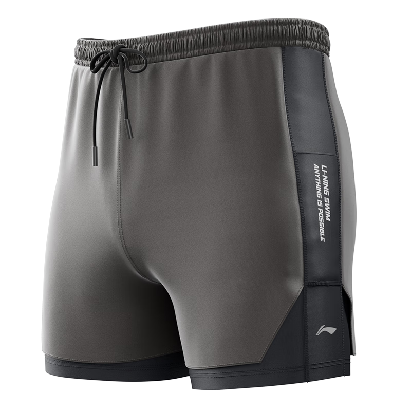 Li-Ning Men's Swim Trunks, Anti-Embarrassment Loose Knee-Length Beach Shorts, Short-Sleeve Swimwear, Hot Spring Swimming Set, 0526 Gray 2XL
