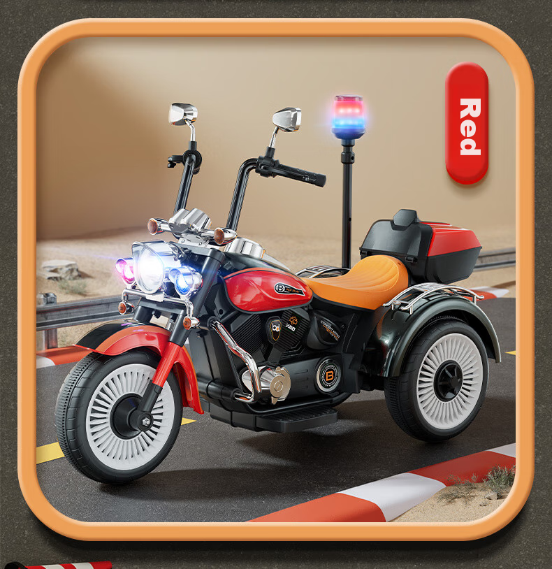 Babamama Children's Electric Motorcycle Tricycle for Ages 3-10, Rideable Police Car Toy for Boys And Girls, Baby Gift Vehicle 19