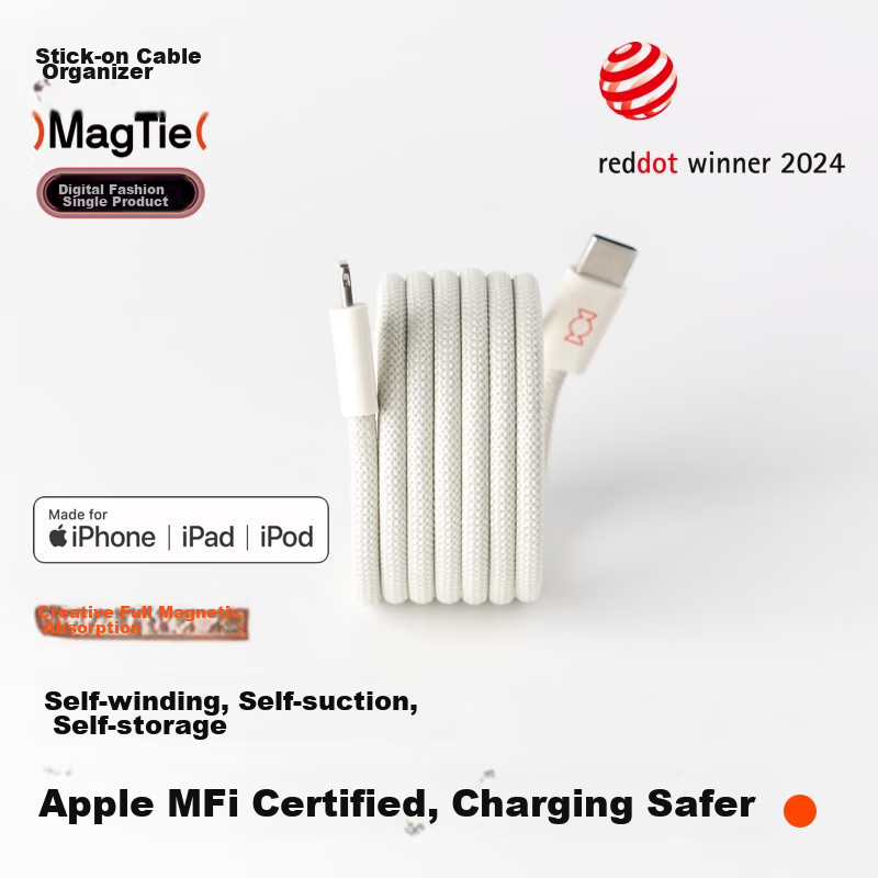 Кабель CANDYSIGN MagTie Magnetic Charge, Type-C на Lightning, MFi Certified, 1 метр, сладкий белый