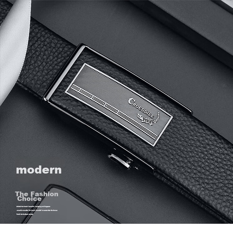 CROCODILE Men's Inner Belt, Top-Grain Leather, Automatic Buckle, Casual Waistband for Young Men, Gift 12968 for Boyfriend 3