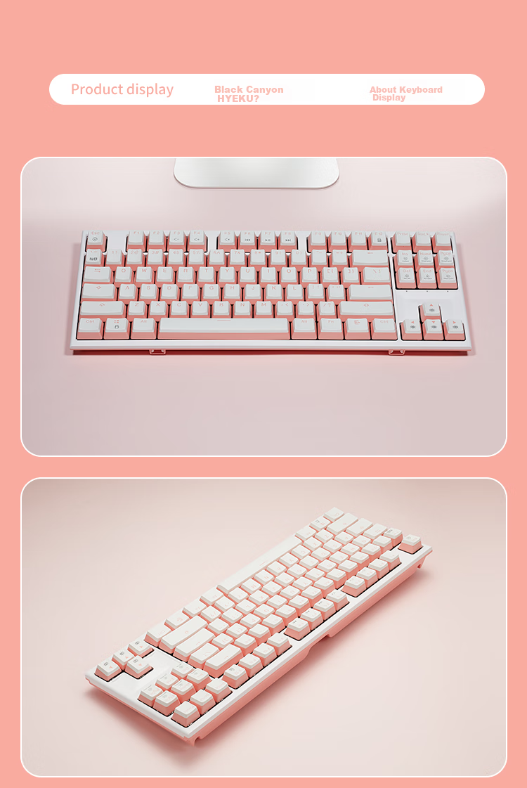 Hyeku X3 Wired/wireless 2.4G Dual-Mode Gaming Mechanical Keyboard, 87 Keys, PBT Keycaps, Kaikhua BOX New Switch, Peach Bubble Water, Kaikhua Rose Red Switch with Clip And Wrist Rest 20