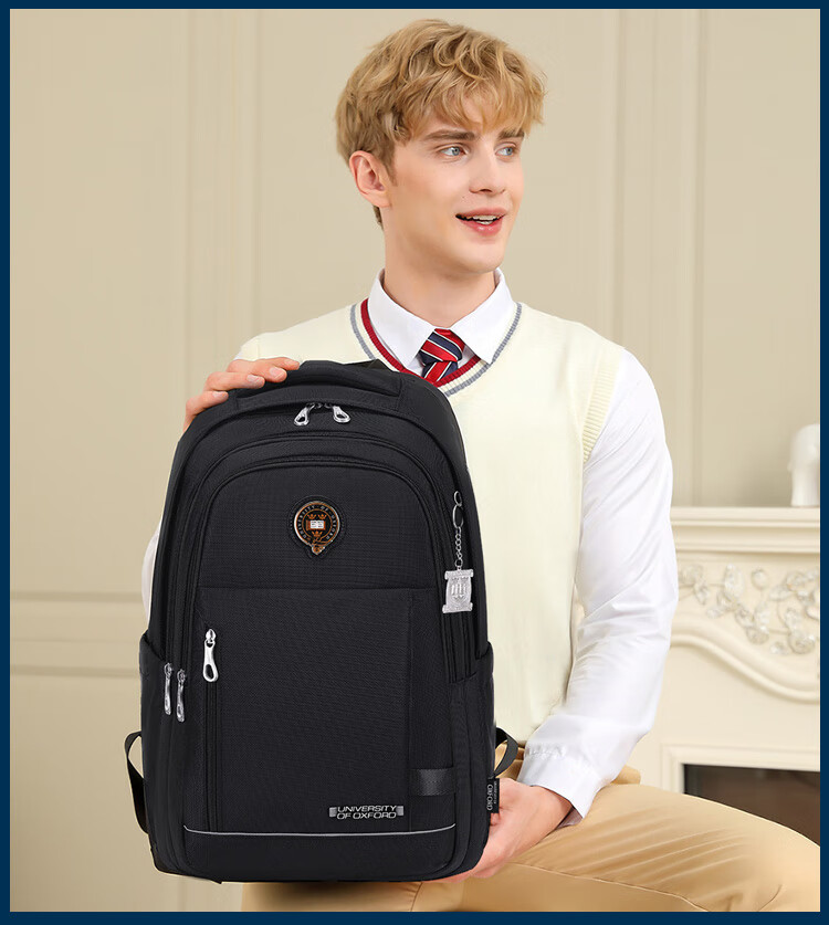 UNIVERSITY OF OXFORD Backpack for Male And Female Middle School Students, High School Students, Lightweight Travel Backpack X1074 Black 2