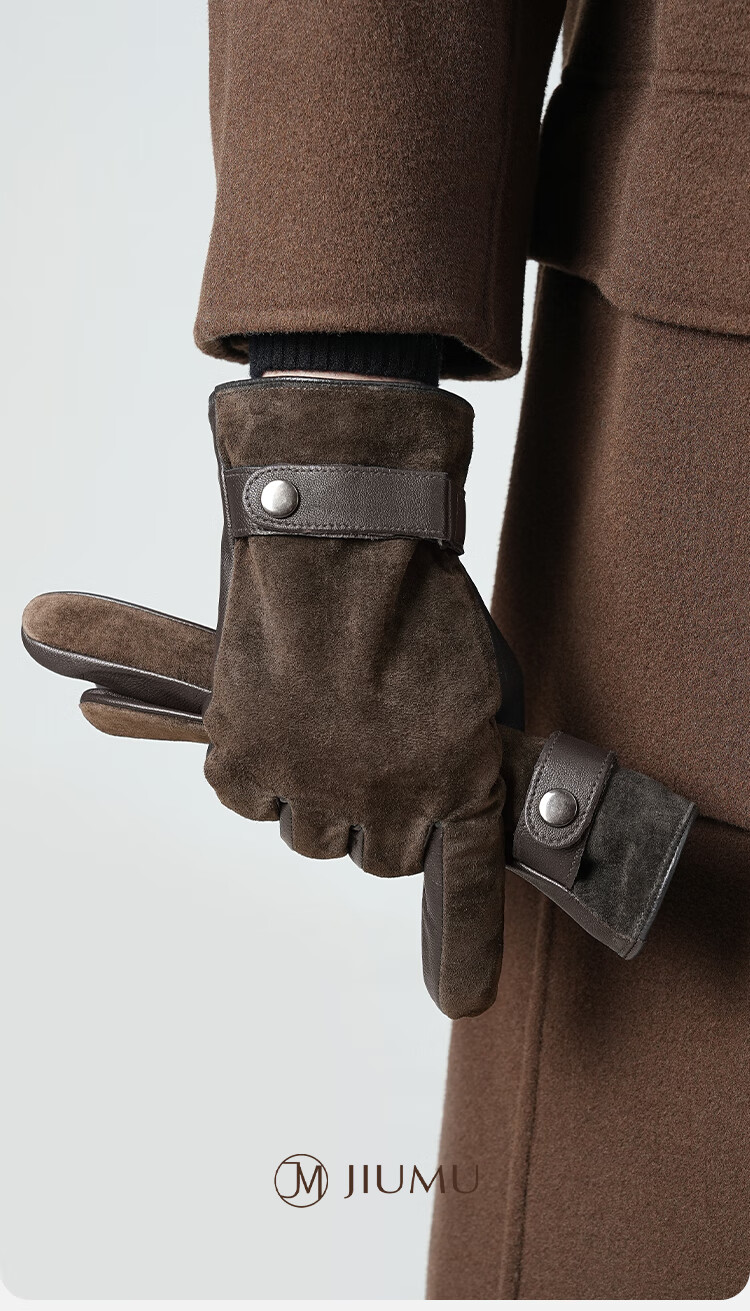 JIUMU Sheepskin Anti-Fur Warm Genuine Leather Gloves for Men, Winter Fleece-Lined Windproof Cold-Resistant Gloves 1