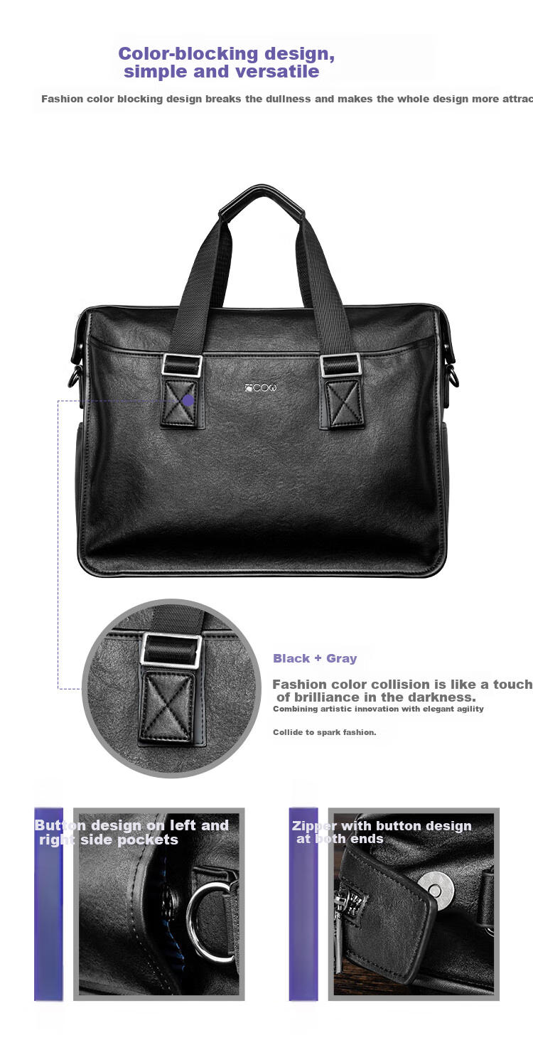 COW Briefcase, Men's Business Casual Handbag, Large Capacity, Durable, Men's Bag, Business Laptop Bag, 8628 Black 7