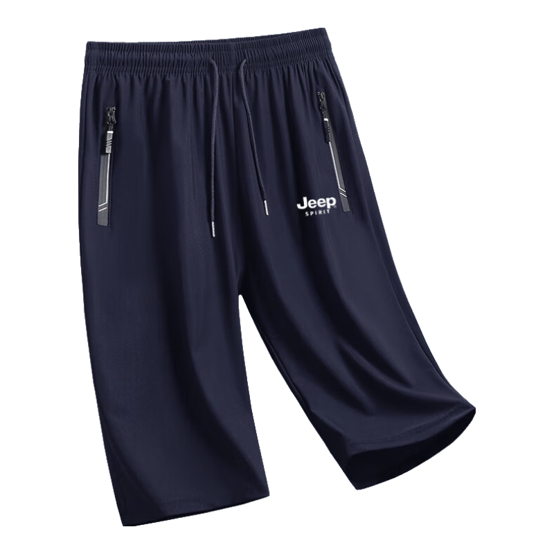 JEEP SPIRIT Men's Shorts, Summer New Style, Cropped Pants, Casual Ice Silk, Loose Fit, Plus Size Menswear, Blue, L