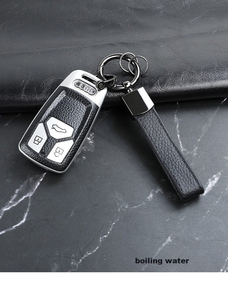 ESCASE Car Key Chain Genuine Leather Pendant for Men And Women, Key Ring, Waist Strap, Electric Vehicle, Audi, Volkswagen, BMW, Black 11