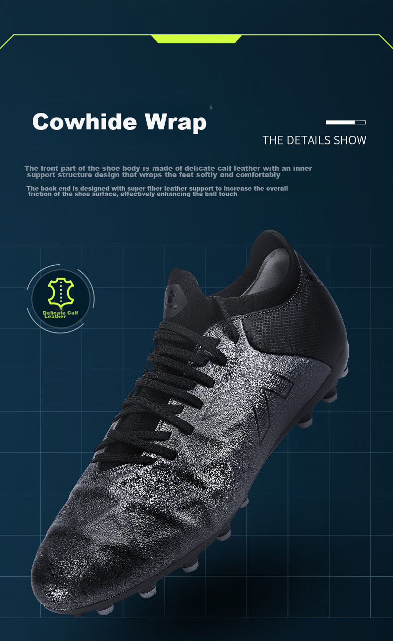 KELME Leather MG Soccer Shoes for Men, Breathable Short Studs Lace-Up Student Competition Round Stud Football Boots for Adults, White, Size 44 4