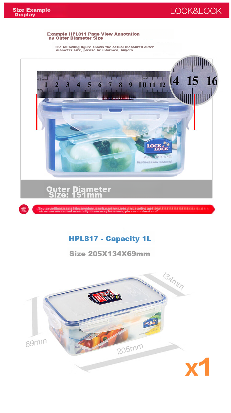 LOCK&LOCK Large Capacity Divided Plastic Food Storage Container, Lunch Box, Meal Box, Snack And Fruit Container, Refrigerator Organizer Box, Storage Container, 1L 2