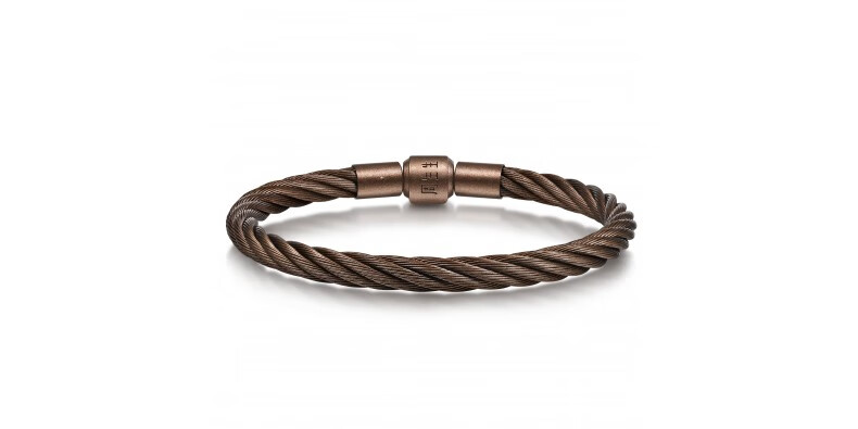 CHOW SANG SANG [Cousu] Chestnut Brown Bracelet, CharmeXL Beaded Cord, 5mm Thick Stainless Steel Cord, CC19 4