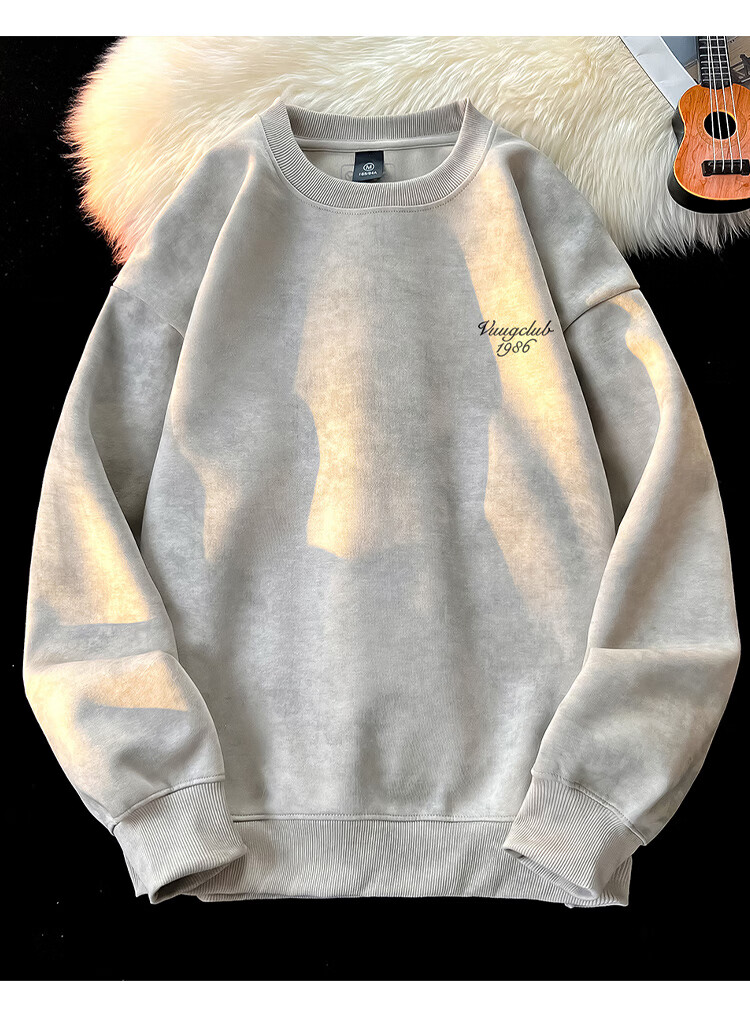 VUUG Tie-Dye Distressed Hoodie Men Spring Autumn Loose Fit American Style Fleece Lined High Street Base Shirt 2XL White Fleece Lined 10