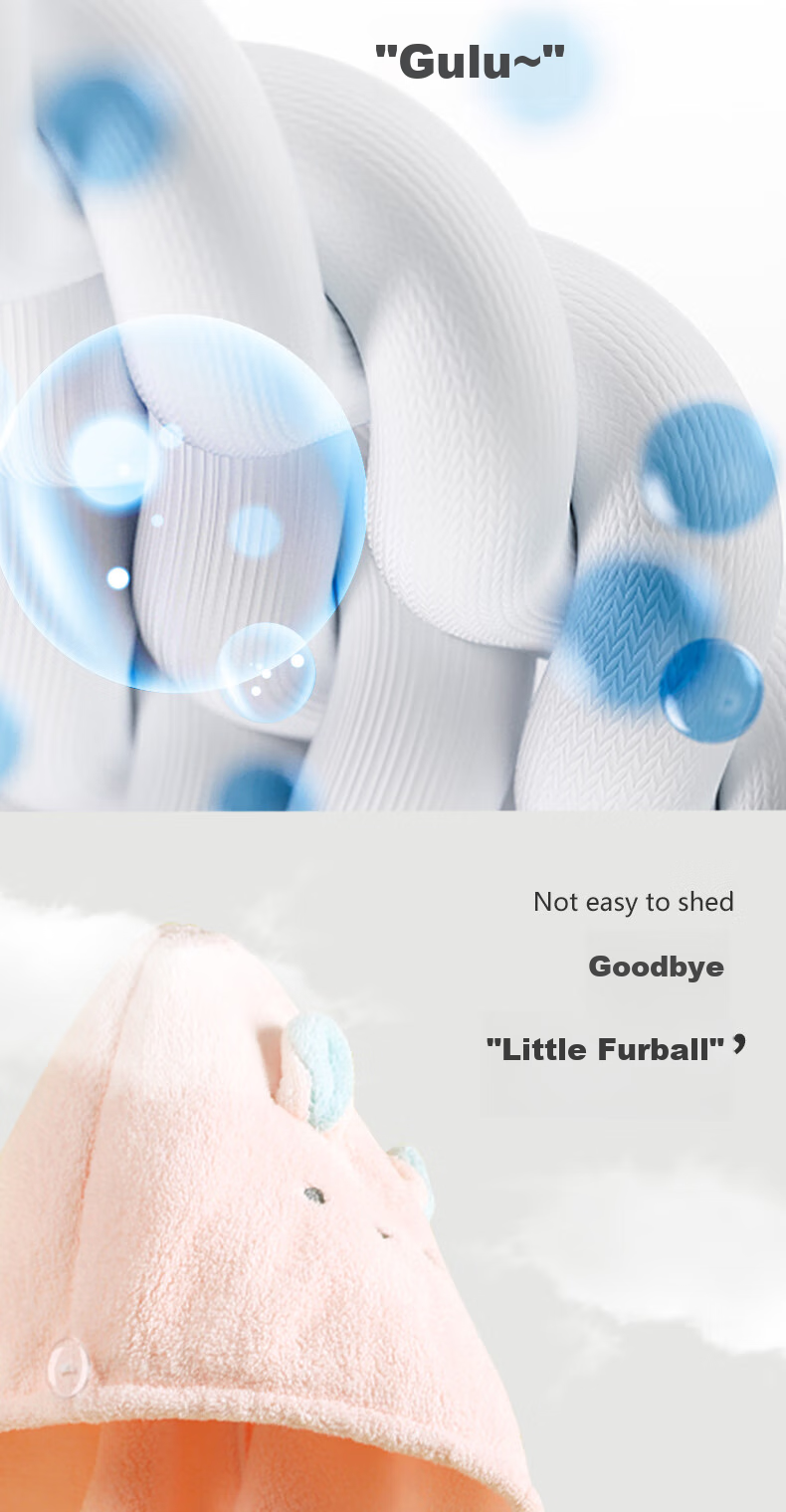 Grace 5A Grade Antibacterial Hair Drying Cap, Soft And Absorbent, Cute Animal Design, Quick-Drying Towel, Hair Drying Cap, 25*65cm, Single Piece 10