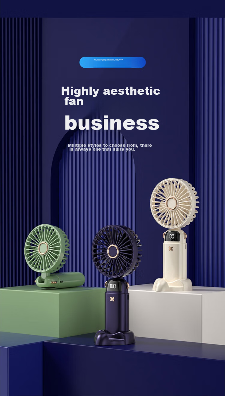 Dipuer Handheld Mini Fan with Foldable Stand, USB Fan for Desktop, Neck-Hanging, Outdoor, Student Dormitory, Office Use, Rechargeable Portable Small Electric Fan, Blue 18