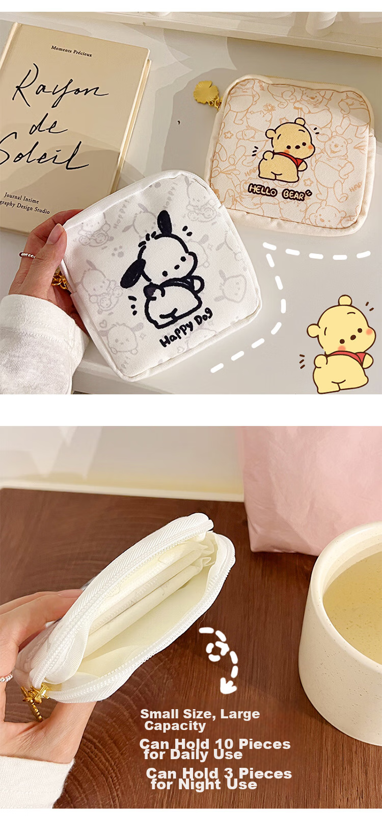 Fanyejia Sanitary Pad Storage Pouch, 2 Pieces, Menstrual Pad Organizer, Portable for Students, Cute Coin Purse, Lipstick And Key Holder 2