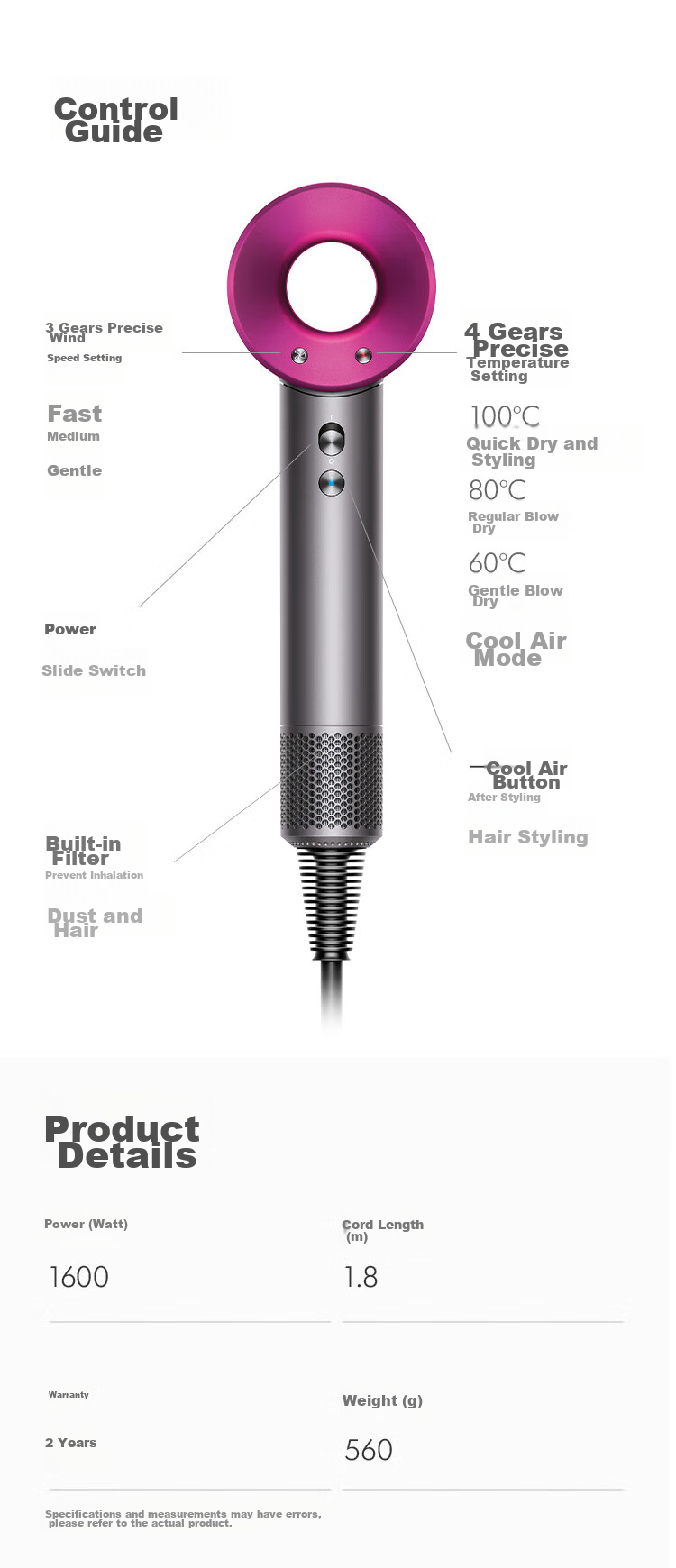 DYSON HD15 High-Speed Hair Dryer, Dyson Supersonic Electric Blower, Negative Ion, Quick-Drying Hair Care, Multiple Nozzles, Home Use, Gift Recommendation, Purple-Red Color 20
