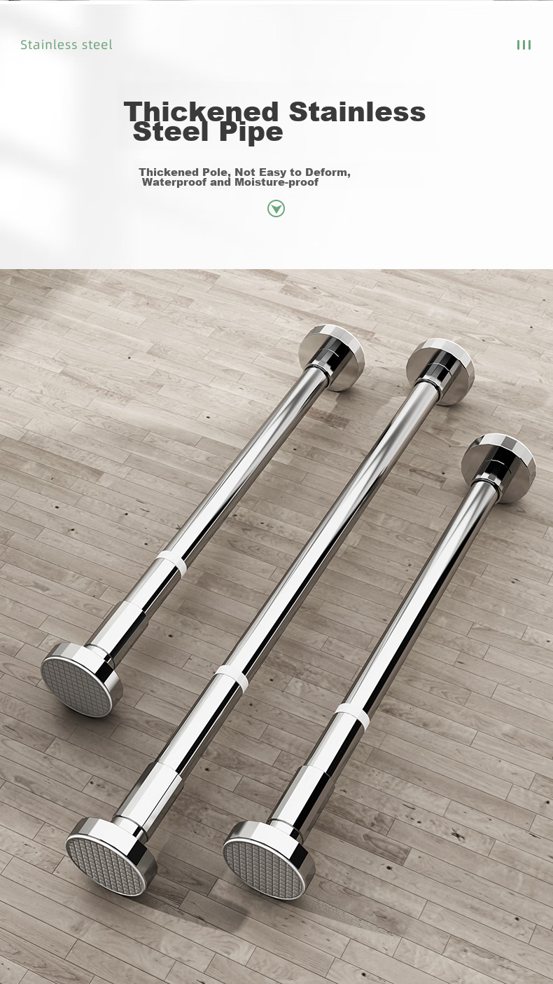 MUYA Stainless Steel Telescopic Rod, Clothes Drying Rack, No Drilling Required, Balcony Bathroom Shower Curtain Rod, Wardrobe Support Pole 9