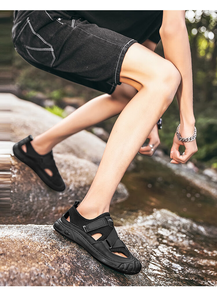 Bull Family Men's Summer Closed-Toe Sandals Soft Leather Soft Sole Outdoor Water-Resistant Casual Trendy Men's Clogs 19