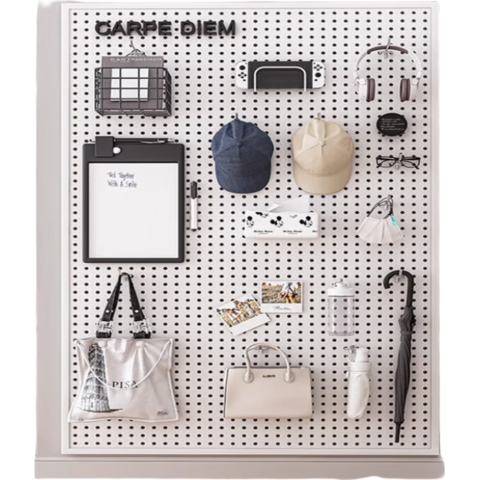 TANGJI Wall-Mounted Pegboard Storage Rack Gaming Desk Accessories Metal Organizer with Hooks