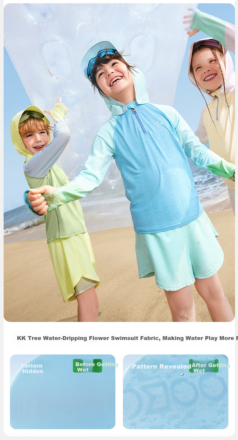 Kocotree Children's Swimwear, Original Yarn Sun Protection Antibacterial Long-Sleeve Two-Piece Swimsuit for Boys And Girls, Sunshine Yellow, Size 130 6