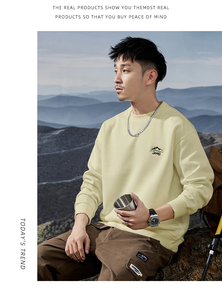 JEEP Spring And Autumn Round Neck Sweatshirt for Men, Loose Casual Sports High-End T-Shirt Top Outerwear 6