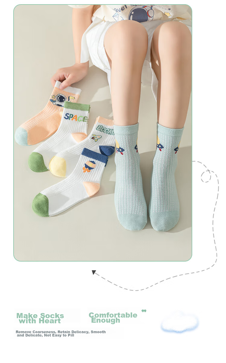 Langsha Children's Socks Boys Summer Thin Mesh Mid-Calf Cotton Socks Large Kids Short Socks 5 Pairs XL 12