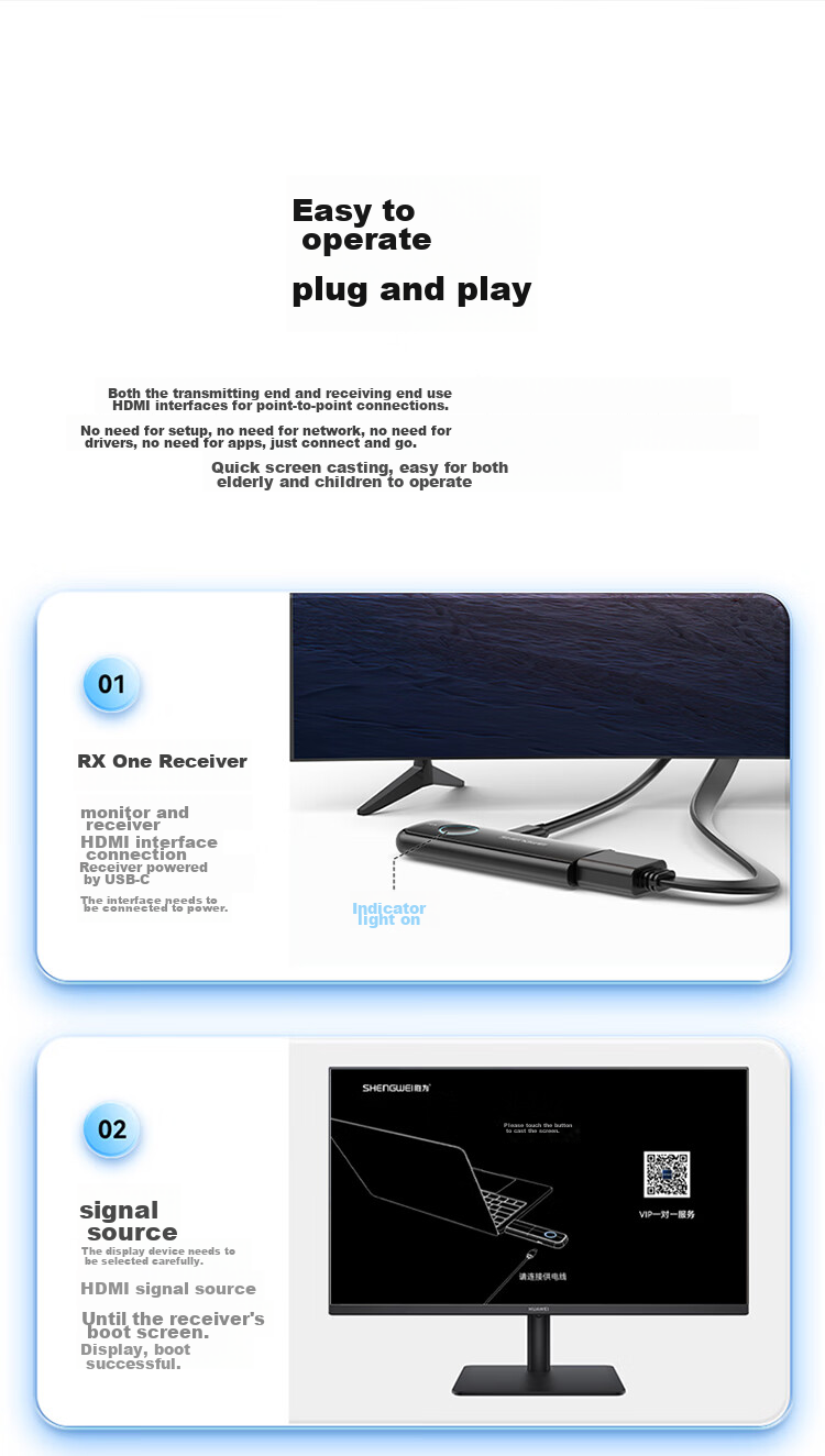 Shengwei HDMI Enterprise-Grade Wireless Screen Mirroring Device, High-Definition Conference Sharing, Laptop to Projector TV Transmitter, Point-To 30 Meters, DHD005AB 19