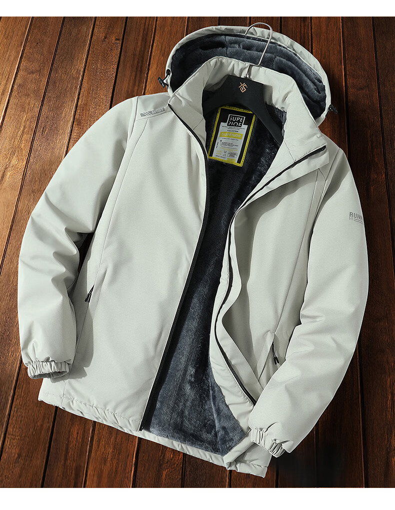 Miiow Men's Cotton Padded Hooded Jacket Autumn Winter Long Sleeve Warm Thick Khaki Coat 2XL 5