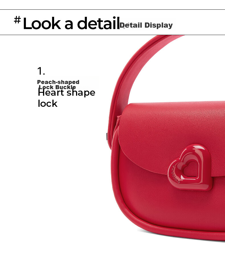 ONETIME Sweet Cool Time Peach Heart Bag, Niche Fashion Versatile Exquisite New Style Student Handbag for Going Out And Classes, Red 29
