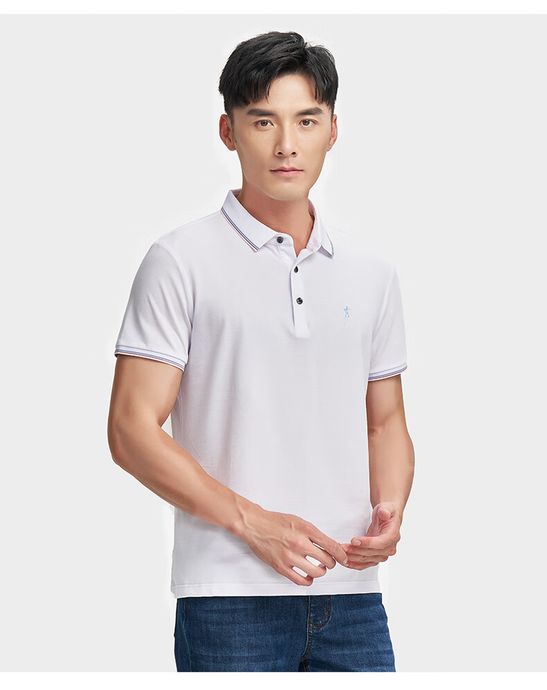 Caizi Men's Summer Short Sleeve Polo Shirt Silk 5A Antibacterial Breathable Embroidered Striped Contrast Collar Solid Color Collar Base Shirt 19