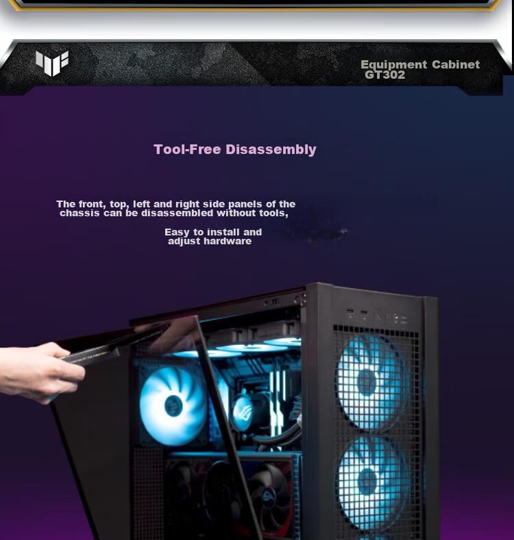 ASUS TUF GAMING GT302 Chassis, Black, Rear BTF 2.0/14cm Thickened ARGB Fan, Dust Filter Included, Strong Heat Dissipation, Interchangeable Side Panels 11