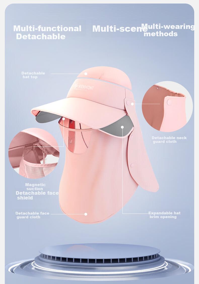 Kenmont Magnetic Face Mask Full-Face Sun Protection Hat for Women, UV-Resistant Neck Guard Quick-Dry Visor Sun Hat Km-3273 3