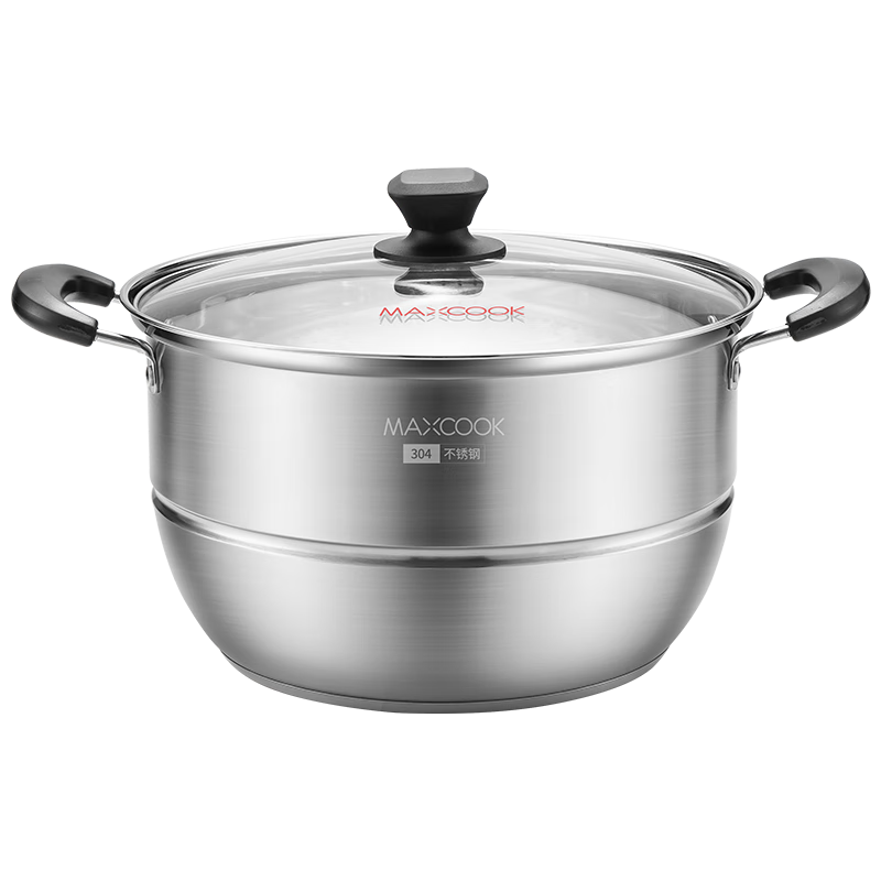 MAXCOOK Steamer Pot, 304 Stainless Steel 30cm Single Layer Steamer Pot, Thickened Composite Bottom for Gas Stove And Induction Cooker