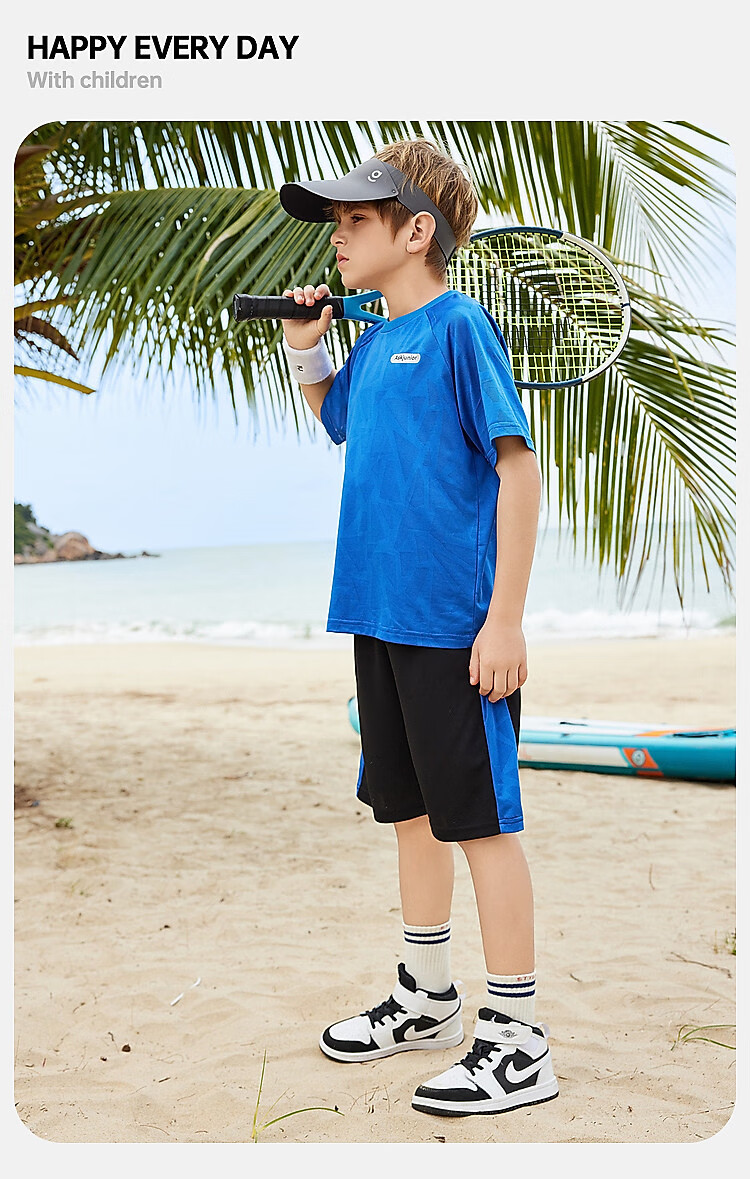 ASK JUNIOR Children's Clothing Set, Boys' Summer Outfit, Cool Thin Short-Sleeve T-Shirt And Shorts, Running Sports Two-Piece Set, Blue 28