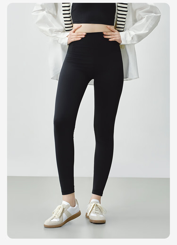 JD Jingzao Sharkskin High-Waist Tummy Control Leggings for Women 2026 Spring Slim Fit Yoga Pants Black XS 12